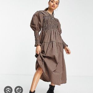 Topshop Brown Checkered Maxi Dress